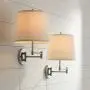 Oray Modern Swing Arm Wall Lamps Set of 2 Brushed Nickel Plug-in Light Fixture Off White Drum Shade for Bedroom Bedside Living Room Reading - 360 Lighting Oray Modern Swing Arm Wall Lamps Set of 2 Brushed Nickel Plug-in Light Fixture Off White Drum Shade for Bedroom Bedside Living Room Reading - 360 Lighting