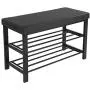 SONGMICS Shoe Bench, 3-Tier Shoe Rack for Entryway, Storage Organizer with Foam Padded Seat, Faux Leather, Metal Frame, for Living Room, Hallway, 31.9 x 12.2 x 19.3 Inches, Black ULBS58H