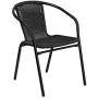 Flash Furniture 28 Square Glass Metal Table with Black Rattan Edging and 2 Black Rattan Stack Chairs