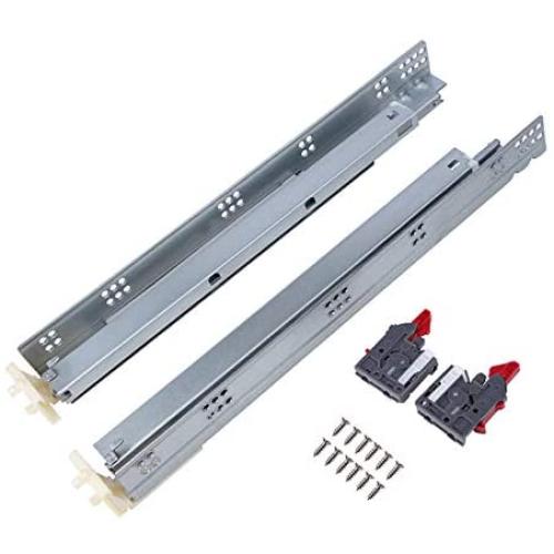 2 Pairs Self Soft Close Under/Bottom Rear Mounting Drawer Slides 18 inch Concealed Drawer Runners;Locking Devices;Rear Mounting Brackets;Screws and Instructions