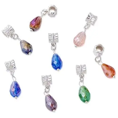 Beadthoven 100-piece Glass Drop Beads European Dangle Beads with Big Hole Alloy Brass Findings Silver Metal Color Spacer Beads for Jewelry Making Crafting Handmade Accessories Supplies |About 29x8mm Beadthoven 100-piece Glass Drop Beads European Dangle Beads with Big Hole Alloy Brass Findings Silver Metal Color Spacer Beads for Jewelry Making Crafting Handmade Accessories Supplies |About 29x8mm