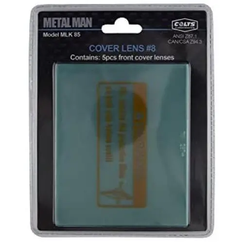 Metal Man Front Cover Lens Package #8-5 pack protective front cover lens for Metal Man Brand 8000 series welding helmets. MLK85 Metal Man Front Cover Lens Package #8-5 pack protective front cover lens for Metal Man Brand 8000 series welding helmets. MLK85