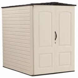 Rubbermaid Large Plastic Vertical Resin Weather Resistant Storage Shed, Bike Shed, Lawn Mover Storage, 5 x 6 Feet, Sandstone