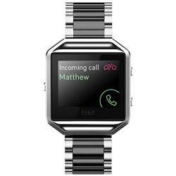 Oitom Metal Bands Compatible with Fitbit Blaze Large,Frame Housing+Stainless Steel Bracelet Replacement Accessory Strap Watch Band for Smart Fitness Watch(Silver Frame+Silver/Black Band)