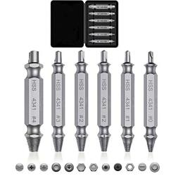 Damaged&Stripped Screw Extractor Remover Tool and Drill Bit Set. Broken Bolt Extractor and Screw Remover Set of 6 Pcs