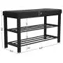 SONGMICS Shoe Bench, 3-Tier Shoe Rack for Entryway, Storage Organizer with Foam Padded Seat, Faux Leather, Metal Frame, for Living Room, Hallway, 31.9 x 12.2 x 19.3 Inches, Black ULBS58H