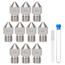 10 Pcs Mk8 0.4 mm/ 1.75 mm 3D Printer Nozzles, Hardened Stainless Steel Extruder Nozzles with 3 Pcs Nozzle Cleaning Needles for Makerbot, Creality Cr-10, Ender 3, Ender3 Pro