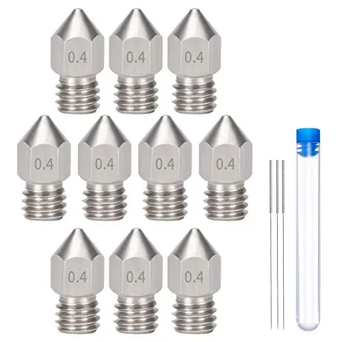 10 Pcs Mk8 0.4 mm/ 1.75 mm 3D Printer Nozzles, Hardened Stainless Steel Extruder Nozzles with 3 Pcs Nozzle Cleaning Needles for Makerbot, Creality Cr-10, Ender 3, Ender3 Pro 10 Pcs Mk8 0.4 mm/ 1.75 mm 3D Printer Nozzles, Hardened Stainless Steel Extruder Nozzles with 3 Pcs Nozzle Cleaning Needles for Makerbot, Creality Cr-10, Ender 3, Ender3 Pro
