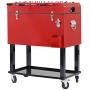 Clevr 68 Quart Qt Red Patio Cooler Ice Chest with Foosball Table Top, Portable Patio Party Bar Cold Drink Rolling Cart on Wheels with Tray Shelf,17 Gallon/ 65L Outdoor Rolling Beverage Cart