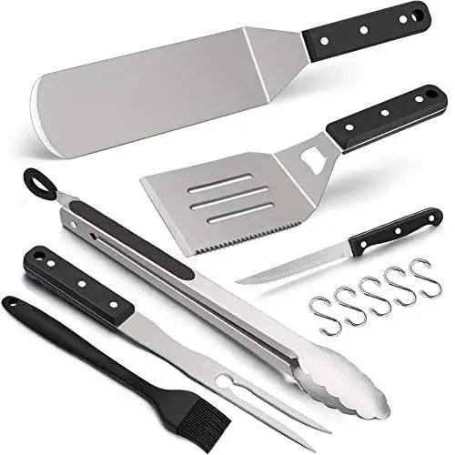 Leonyo Griddle Accessories Set of 6, Heavy Duty Stainless Steel Metal Spatula - Grilling Teppanyaki Spatula for Flat Top BBQ Cooking, Riveted Handle, Dishwasher Safe, Hanging Hooks Attached Leonyo Griddle Accessories Set of 6, Heavy Duty Stainless Steel Metal Spatula - Grilling Teppanyaki Spatula for Flat Top BBQ Cooking, Riveted Handle, Dishwasher Safe, Hanging Hooks Attached