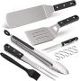 Leonyo Griddle Accessories Set of 6, Heavy Duty Stainless Steel Metal Spatula - Grilling Teppanyaki Spatula for Flat Top BBQ Cooking, Riveted Handle, Dishwasher Safe, Hanging Hooks Attached