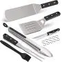 Leonyo Griddle Accessories Set of 6, Heavy Duty Stainless Steel Metal Spatula - Grilling Teppanyaki Spatula for Flat Top BBQ Cooking, Riveted Handle, Dishwasher Safe, Hanging Hooks Attached Leonyo Griddle Accessories Set of 6, Heavy Duty Stainless Steel Metal Spatula - Grilling Teppanyaki Spatula for Flat Top BBQ Cooking, Riveted Handle, Dishwasher Safe, Hanging Hooks Attached