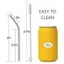 Teivio 8 Pack Short Stainless Steel Straws 6 inch Bent Metal Reusable Straws with Silicone Tips and Case, Cleaning Brush and Carry Bag for Cocktail Glasses, Small Cups
