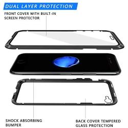 TiiParPar iPhone 8 Magnetic Case iPhone 7 Ultra Slim Protective Case Metal Frame Two Side Tempered Glass Back for iPhone 7/8[Magnetic Adsorption] [Ring Holder](Black Frame + Clear Back)