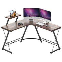 Amyove L-Shaped Computer Desk, Home Office Desk with Monitor Stand,Corner Desk for Home, Computer Gaming Desk Table,Space-Saving/Easy to Assemble (Retro Color)