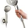 AquaSpa 6-in-1 High-Pressure Shower Head/Hand Held Showerhead Combo with Two OVERHEAD and LOW-REACH Wall Brackets, 3-way Water Diverter & Stainless Steel Hose/BRUSHED NICKEL FINISH/by HotelSpa