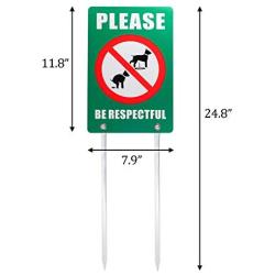 Kichwit Double Sided No Dog Poop Yard Sign, Please Be Respectful Sign, All Metal Construction, No Dog Pooping or Peeing Sign, Sign Measures 7.9'' x 11.8'', 14'' Long Metal Stakes Included, Green