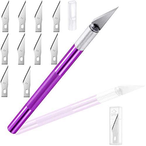 1 Pieces Craft Knife Hobby Knife with 11 Pieces Stainless Steel Blades Kit for Cutting Carving Scrapbooking Art Creation (purple)