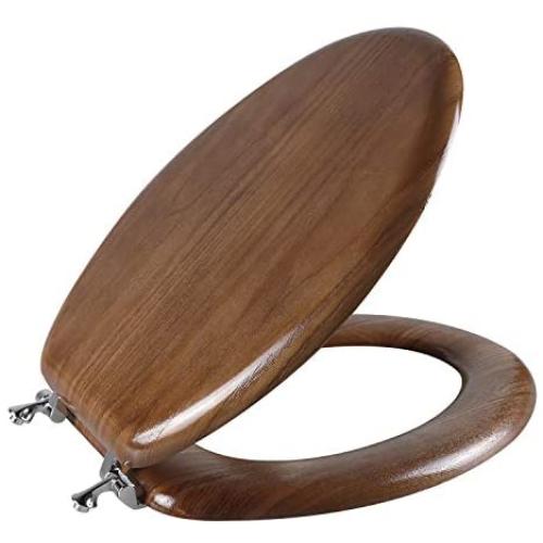 Angel Shield Durable Wood Veneer Natural Toilet Seat Metal Hinged Easy Clean Anti-scratch American Standard(Elongated,Dark Brown)