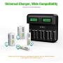 EBL LCD Universal Battery Charger - 8 Bay AA AAA C D Battery Charger for Rechargeable Batteries Ni-MH AA AAA C D Batteries with 2A USB Port, Type C Input, Fast AA AAA Battery Charger