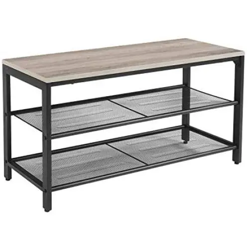 VASAGLE Shoe Bench, Shoe Rack with 2 Mesh Shelves, Shoe Storage Organizer for Entryway Hall, Metal, Industrial, Greige and Black ULBS074B02 VASAGLE Shoe Bench, Shoe Rack with 2 Mesh Shelves, Shoe Storage Organizer for Entryway Hall, Metal, Industrial, Greige and Black ULBS074B02