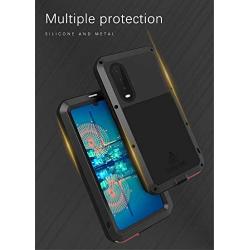 GFU Tempered Glass Armor Huawei P30 Case, Outdoor Dustproof Cover Shell for Huawei P30 Full Body Hybrid Heavy Duty Metal Shockproof (Black, P30)