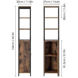 Homfa 65.8 Inches Tall Cabinet, Bathroom Linen Tower with 3 Open Shelves and Cupboard with Door Freestanding Storage Cabinet Multipurpose Space Saving Organizer Metal Frame, Wooden, Vintage