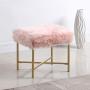 HomePop Faux Fur Square Stool with Metal Legs, Pink