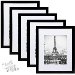 upsimples 11x14 Picture Frame Set of 5,Display Pictures 8x10 with Mat or 11x14 Without Mat,Wall Gallery Photo Frames,Black