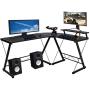 Halter L-Shaped Desk 59'' Computer Corner Desk Home Gaming, Office Desk Study Writing Modern Table, Black Desk with Black Metal Frame, Space Saver Easy to Assemble Halter L-Shaped Desk 59'' Computer Corner Desk Home Gaming, Office Desk Study Writing Modern Table, Black Desk with Black Metal Frame, Space Saver Easy to Assemble