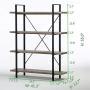 HSH 4-Shelf Vintage Industrial Bookshelf, Rustic Wood and Metal Bookcase, Open Wide Office Etagere Book Shelf, Grey Oak