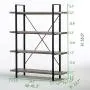 HSH 4-Shelf Vintage Industrial Bookshelf, Rustic Wood and Metal Bookcase, Open Wide Office Etagere Book Shelf, Grey Oak