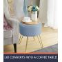 Ornavo Home Modern Round Velvet Storage Ottoman Foot Rest Stool/Seat with Gold Metal Legs & Tray Top Coffee Table - Dusty Blue