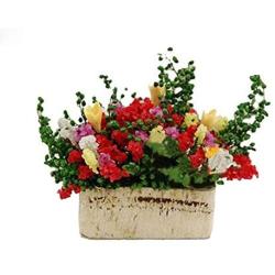 DAWEIF 1:12 Multicolor Flower Bush with Wood Pot Dollhouse Miniature Decor Parts