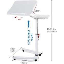 Tatkraft Like Portable Laptop Desk with Mouse Pad, Rolling Computer Stand with Adjustable Height, Sturdy and Ergonomic, White