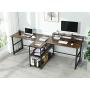 Sedeta 94.5 inches Two Person Desk, Double Computer Desk with Storage Shelves, Extra Long Workstation Desk with Monitor Stand, Power Strip with USB, Study Writing Desk for Home Office, Rustic Brown