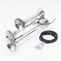 Viping Car Air horn Silver Three-tube horn double row 12V 160DB solenoid valve Electronic control waterproof Large speaker Power horn Whistle Car sound for Car any vehicle truck Lorrys Trains Boatsair