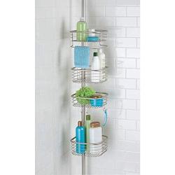 mDesign Metal Bathroom Shower Storage Constant Tension Pole Caddy - Adjustable Height - 4 Positionable Baskets - for Organizing and Containing Hand Soap, Body Wash, Wash Cloths, Razors - Satin