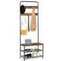 HOOBRO Coat Rack Shoe Bench, Pipe Style Hall Tree Organizer, Entryway Storage Shelf with Unique Double Hooks, Wood Look Accent Furniture with Metal Frame, Industrial Design, Rustic Brown BF01MT01
