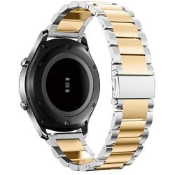 Shangpule Compatible Gear S3 bands, Galaxy Watch 3 45mm Band Galaxy Watch 46mm Bands, 22mm Stainless Steel Metal Replacement Strap Bracelet Compatible Samsung Gear S3 Classic and S3 Frontier Smartwatch (Silver + Gold)