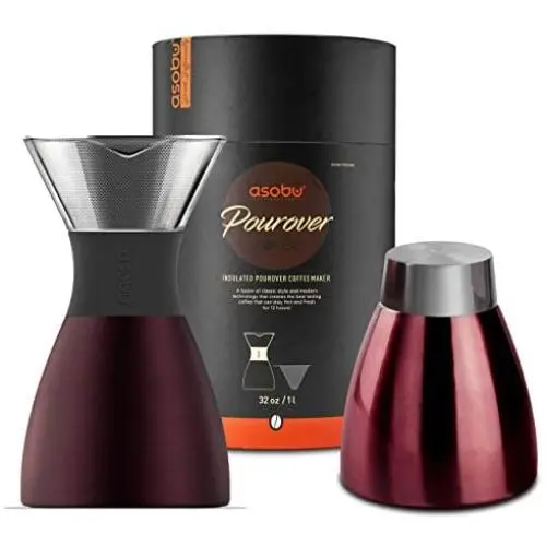 Asobu Red Insulated Pour Over Coffee Maker (32 oz.) Double-Wall Vacuum, Stainless-Steel Filter, Stays Hot Up to 12 Hours, 9 x 6 x 6 Inches Asobu Red Insulated Pour Over Coffee Maker (32 oz.) Double-Wall Vacuum, Stainless-Steel Filter, Stays Hot Up to 12 Hours, 9 x 6 x 6 Inches