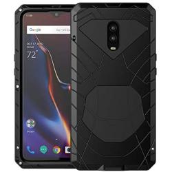 OnePlus 6T Case, 6T Phone Case, Armor Aluminum Alloy Metal Cover Heavy Duty Soft Rubber Shockproof Protective Military Bumper Outdoor OnePlus 6T for Men with Tempered Glass Feitenn - Black