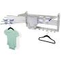brightmaison Space Saver Wall Mounted Laundry Clothes Drying Rack with Hooks and Swing Arms Metal Silver Space Saver