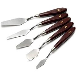 CONDA Palette Knife Painting Stainless Steel Spatula Palette Knife Oil Paint Metal Knives Wood Handle (Red 5 Piece)