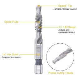 AUTOTOOLHOME Combination Drill and Tap Bit 6-32nc 8-32nc 10-32nc 10-24nc 12-24nc 1/4-20nc Set of 6