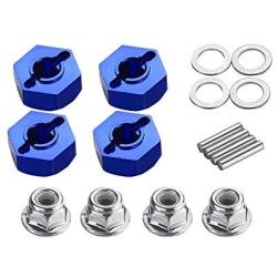 Upgrade Aluminum Hex Wheel Hubs 12mm w/Axle Pins Nuts Washers Set for 1/10 Traxxas 2WD Slash Stampede Rustler Replace 3654 1654 Blue-Anodized