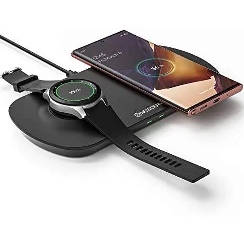 Newdery 2 in 1 Wireless Charger Stand, Wireless Charger for Galaxy Watch3, Active1/2, Galaxy Buds+, Qi Cableless Fast Charging Station for Samsung S21/Note20, iPhone12/12Pro Newdery 2 in 1 Wireless Charger Stand, Wireless Charger for Galaxy Watch3, Active1/2, Galaxy Buds+, Qi Cableless Fast Charging Station for Samsung S21/Note20, iPhone12/12Pro