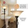 Floor Lamp for Living Room Decor by Light Accents - Tall Floor Lamp Bed Room Decor - Traditional Iron Scrollwork Standing Lamp Pole Light with Alabaster Glass Bowl Shade – 70'' Tall- (Bronze)