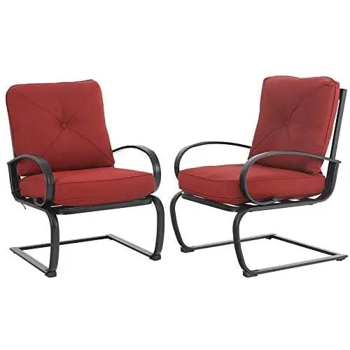 MFSTUDIO 2PCS Patio Bistro Dining Spring Motion Chairs Outdoor Furniture for Backyard, Garden with Removable Cushion Seat, Metal Frame, Burgundy MFSTUDIO 2PCS Patio Bistro Dining Spring Motion Chairs Outdoor Furniture for Backyard, Garden with Removable Cushion Seat, Metal Frame, Burgundy