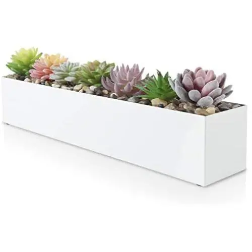 Modern White Rectangle Planter Box | 16'' Metal Planter Perfect as a Succulent Planter | Narrow Planter Box for Table or Window Sill Planters Indoor | Rectangular Stainless Steel Long Planter Modern White Rectangle Planter Box | 16'' Metal Planter Perfect as a Succulent Planter | Narrow Planter Box for Table or Window Sill Planters Indoor | Rectangular Stainless Steel Long Planter